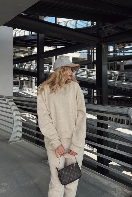 Bisiklet Yaka Basic Sweatshirt Bej Melanj