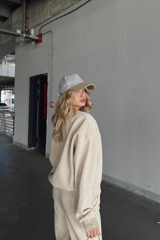 Bisiklet Yaka Basic Sweatshirt Bej Melanj