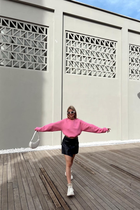 Bisiklet Yaka Celp Sweatshirt Şeker Pembe