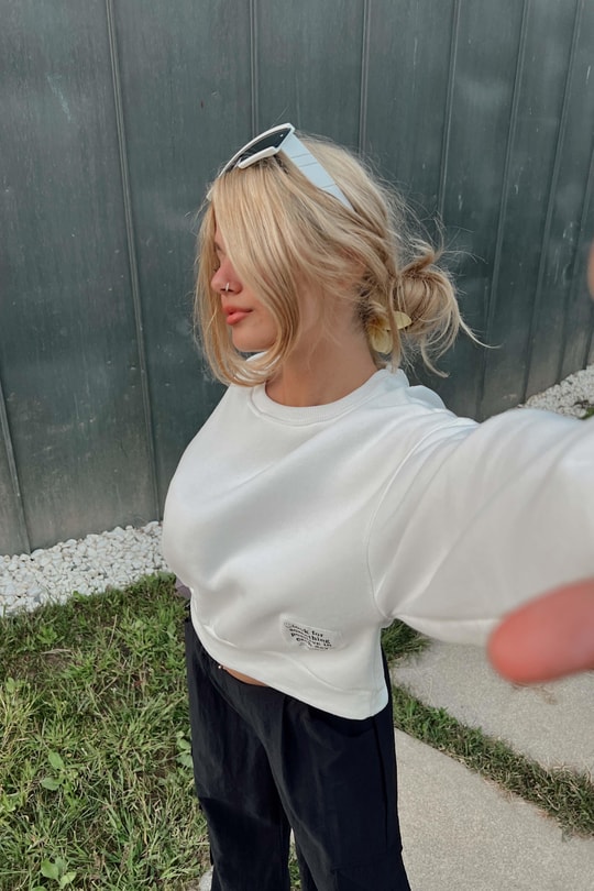 Bisiklet Yaka Crop Sweat Beyaz