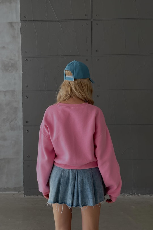 Bisiklet Yaka Crop Sweat Pembe