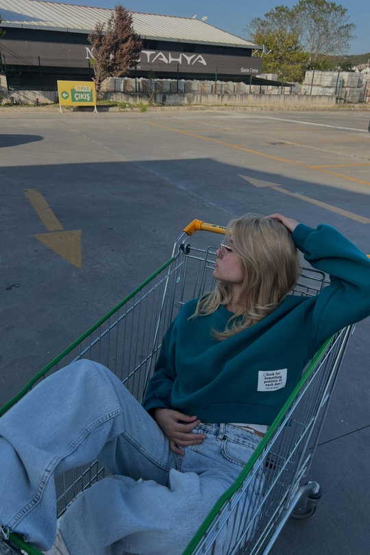 Bisiklet Yaka Crop Sweat Zümrüt Yeşili