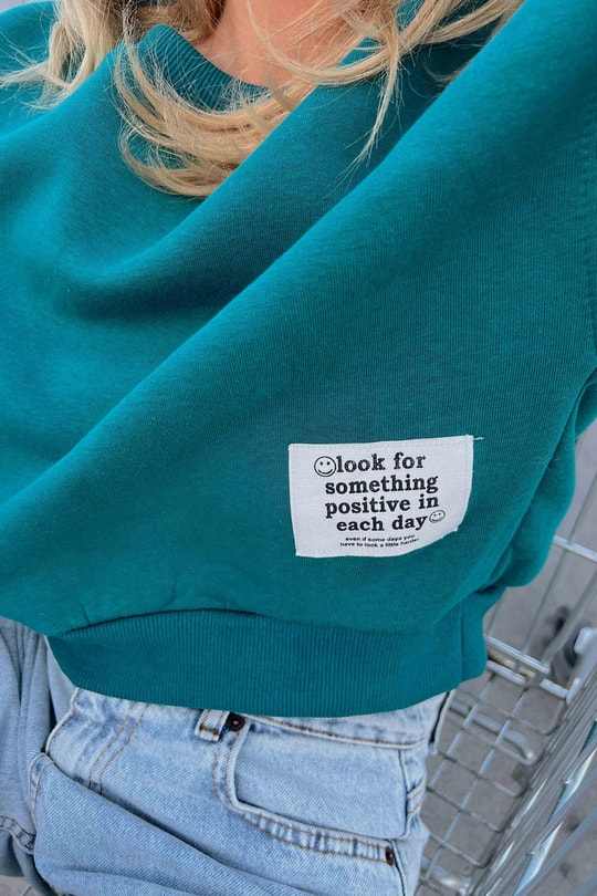 Bisiklet Yaka Crop Sweat Zümrüt Yeşili