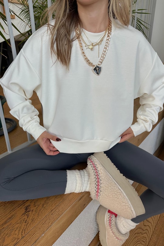 Bisiklet Yaka Modal Sweat Ekru