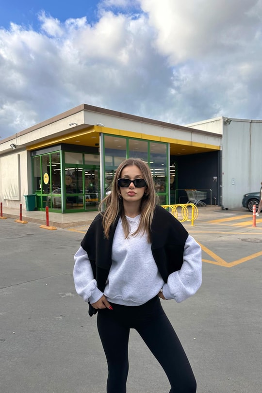 Bisiklet Yaka Sweat Gri