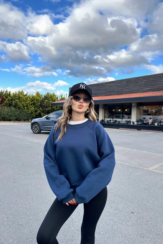 Bisiklet Yaka Sweat Lacivert