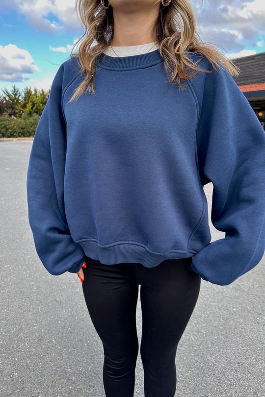 Bisiklet Yaka Sweat Lacivert