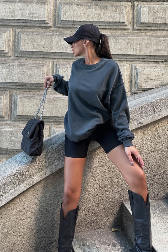 Bisiklet Yaka Uzun Sweatshirt Antrasit