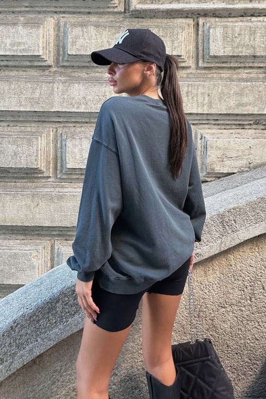 Bisiklet Yaka Uzun Sweatshirt Antrasit