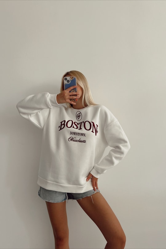 Boston Kolej Sweatshirt Beyaz