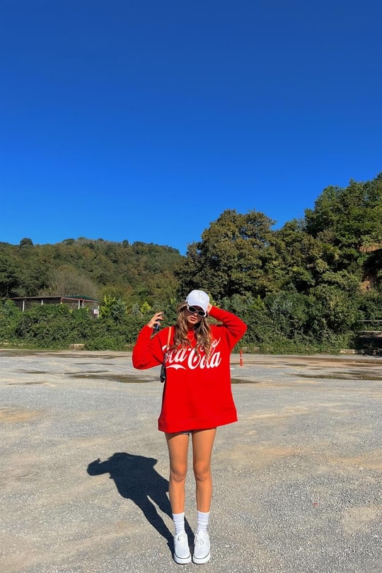 Brand Baskılı Sweatshirt Kırmızı