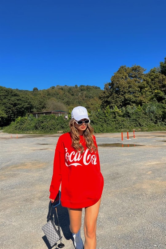 Brand Baskılı Sweatshirt Kırmızı