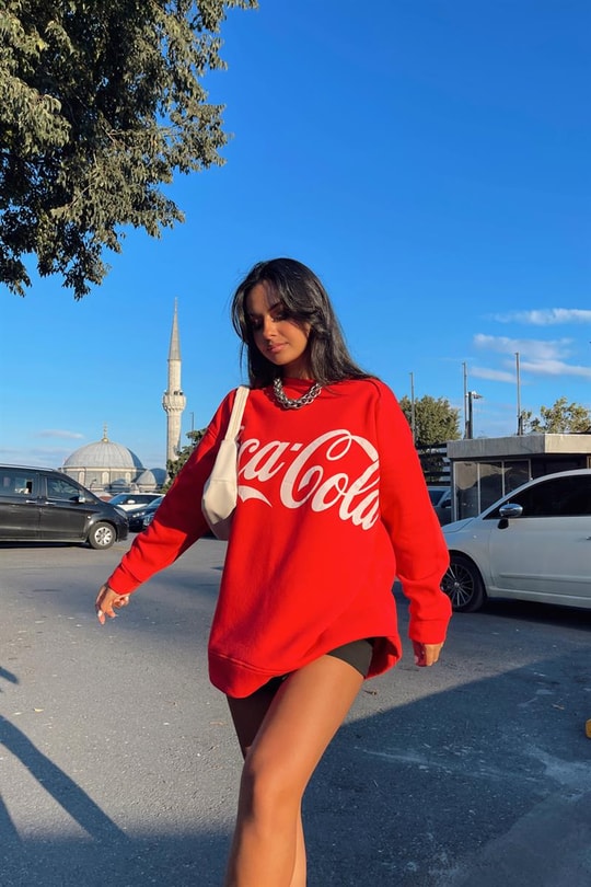 Brand Baskılı Sweatshirt Kırmızı