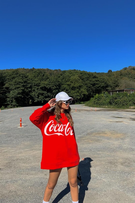 Brand Baskılı Sweatshirt Kırmızı