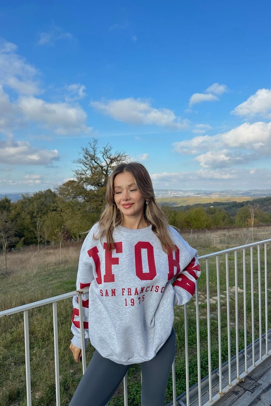 Calıfornıa Baskılı Sweat Gri Melanj