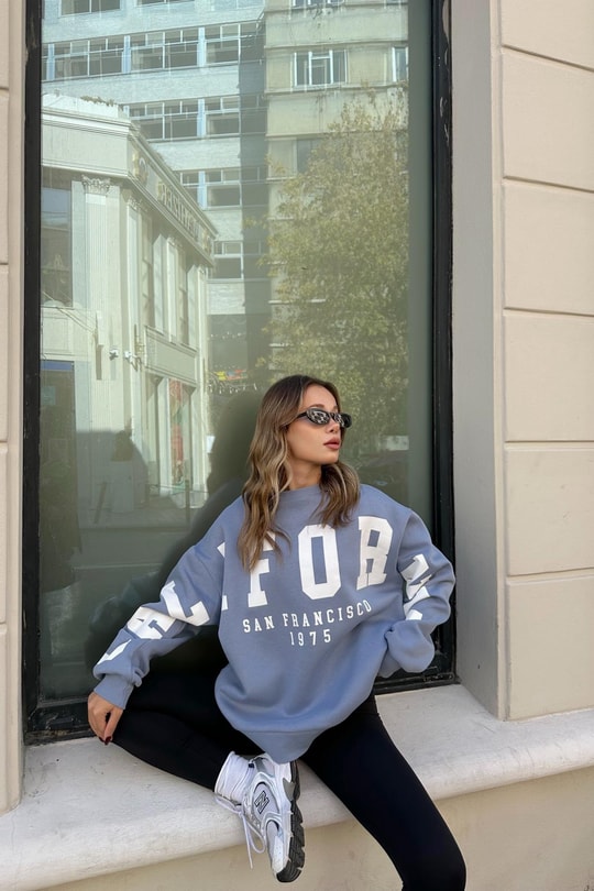 Calıfornıa Baskılı Sweat Mavi