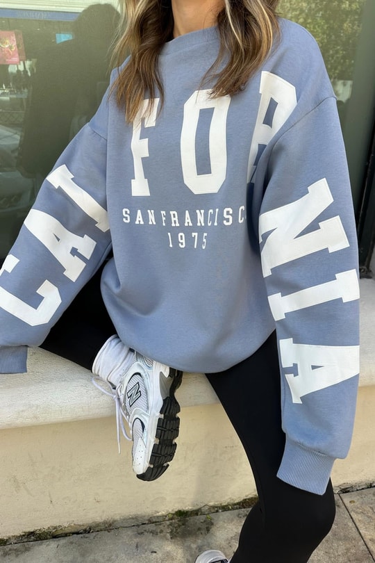 Calıfornıa Baskılı Sweat Mavi