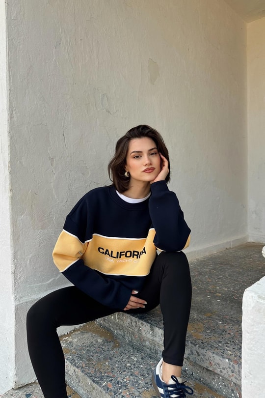California Nakış Sweat Lacivert