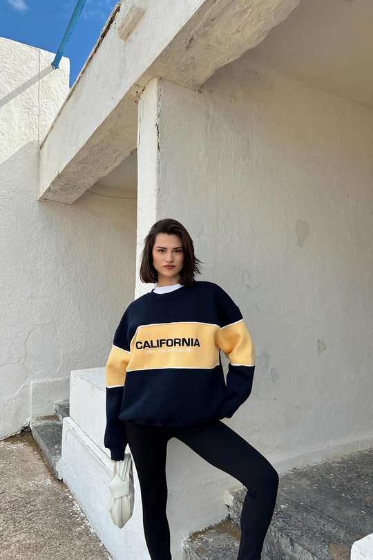 California Nakış Sweat Lacivert