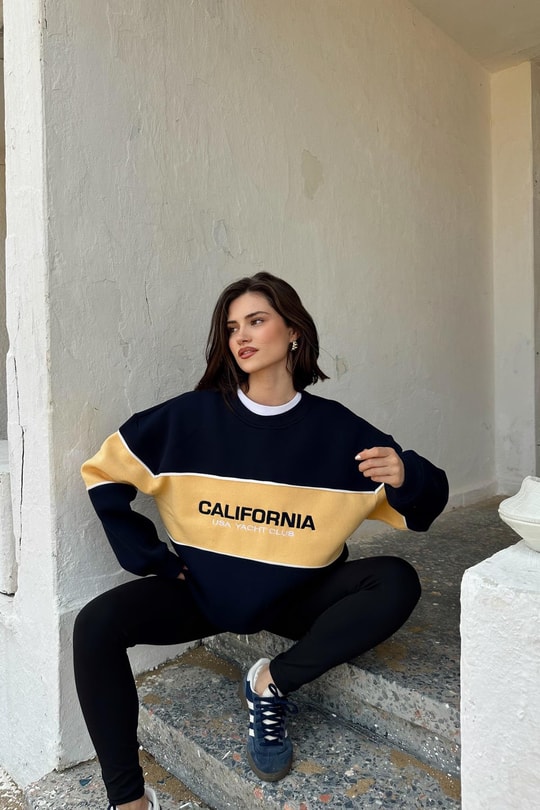 California Nakış Sweat Lacivert
