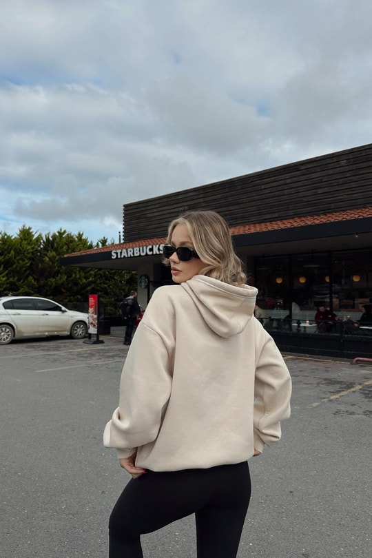 Chıcago Baskı Sweatshirt Bej