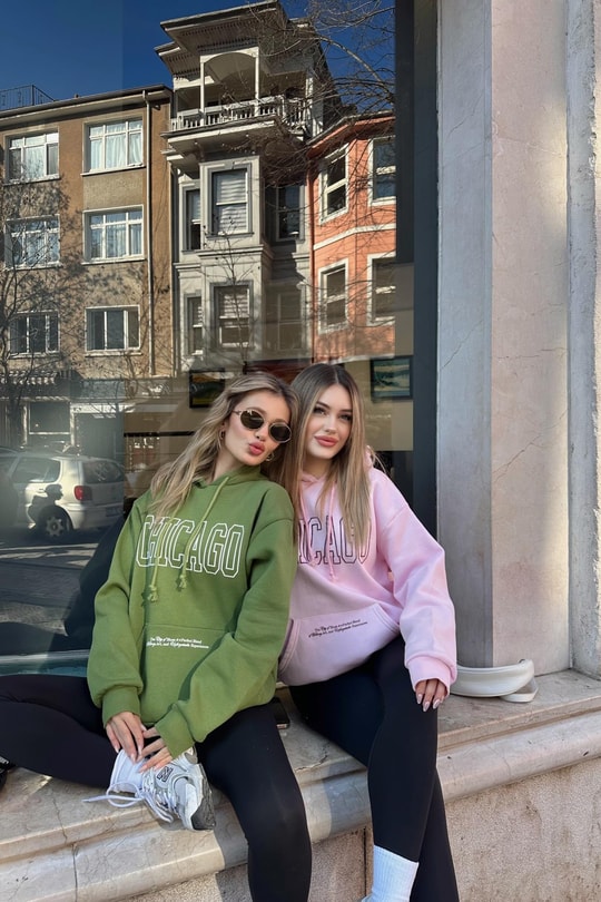 Chıcago Baskı Sweatshirt Kivi Yeşili