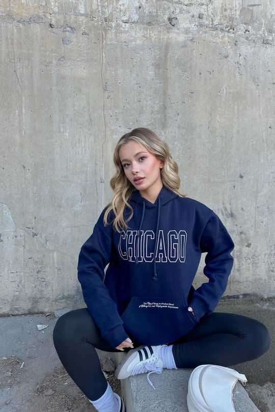 Chıcago Baskı Sweatshirt Lacivert