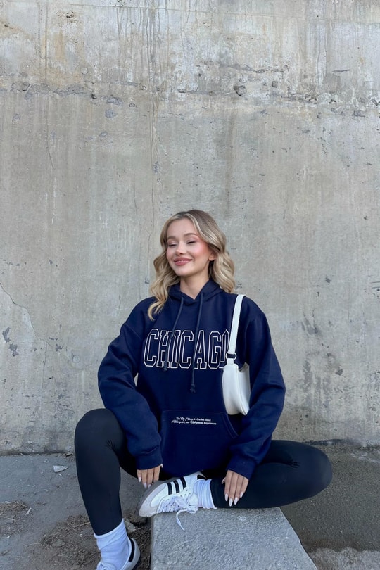 Chıcago Baskı Sweatshirt Lacivert