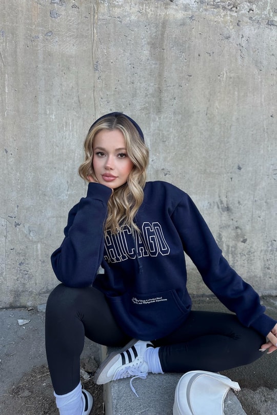 Chıcago Baskı Sweatshirt Lacivert
