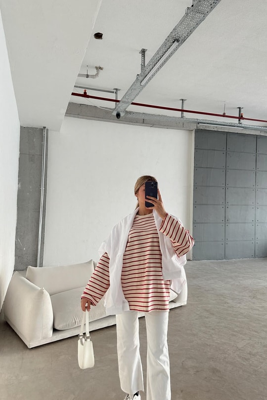 Çizgili Combing Sweat Fuşya