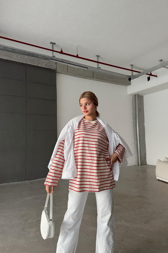 Çizgili Combing Sweat Fuşya