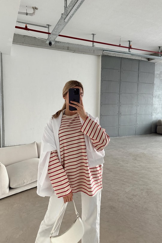 Çizgili Combing Sweat Fuşya