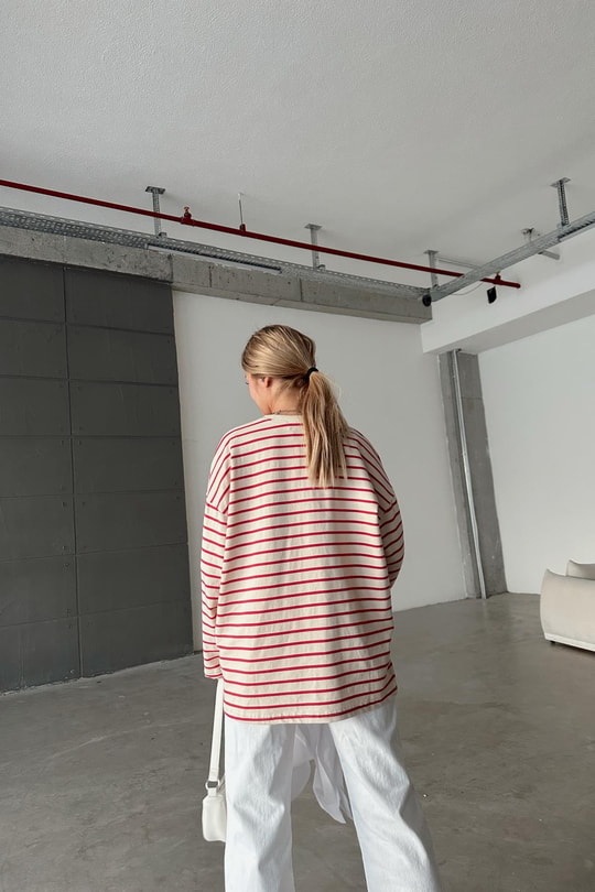 Çizgili Combing Sweat Fuşya
