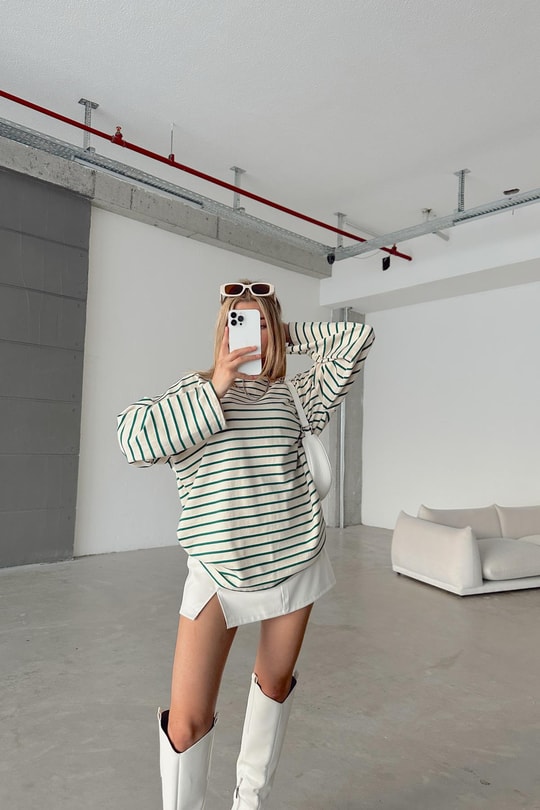 Çizgili Combing Sweat Yeşil