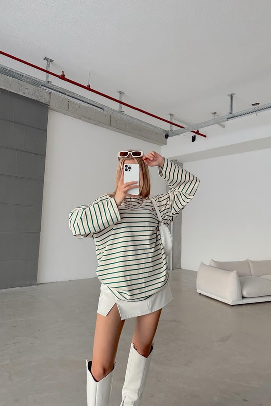 Çizgili Combing Sweat Yeşil