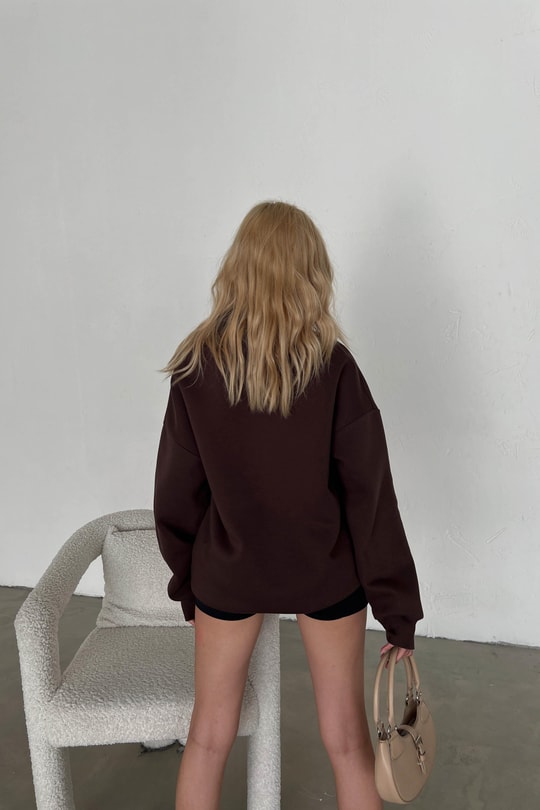 Dik Yaka Basic Sweatshirt Kahve