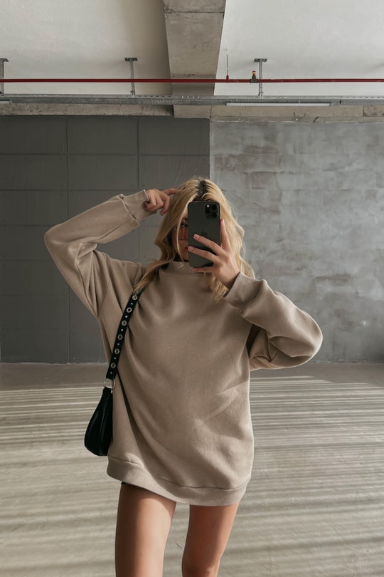 Dik Yaka Basic Sweatshirt Vizon