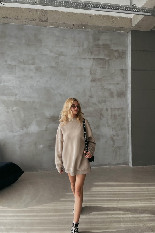 Dik Yaka Basic Sweatshirt Vizon