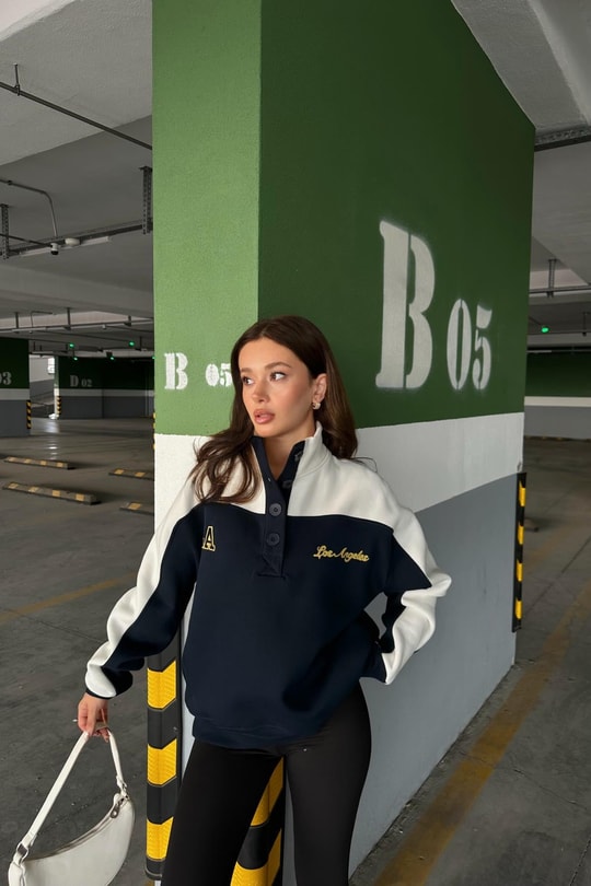 Düğmeli LA Sweat Lacivert