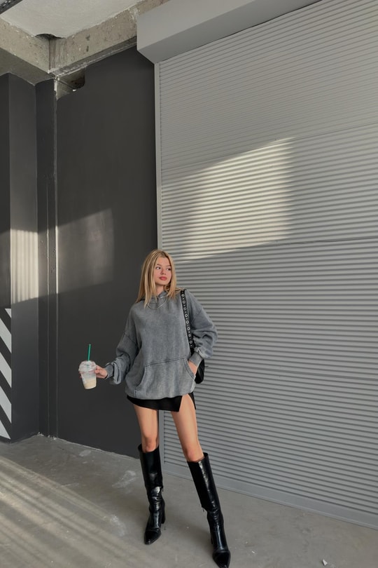 Eskitme Oversize Sweat Antrasit