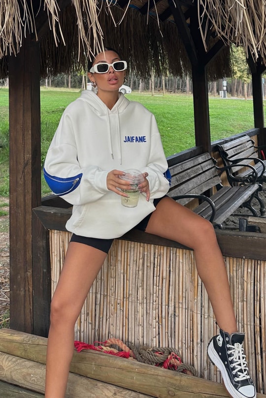 Fermuar Detaylı Jaıfane Sweatshirt Beyaz