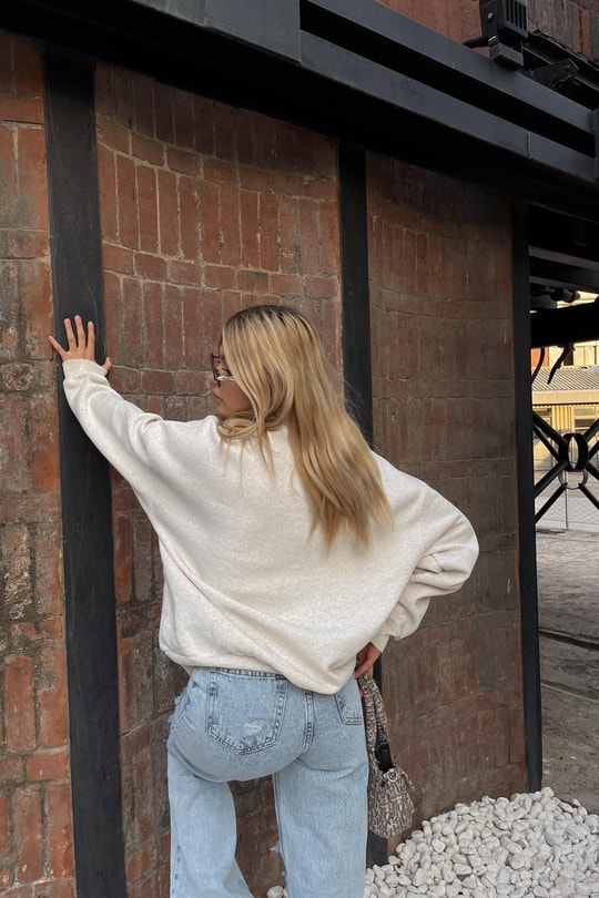 Fermuar Yaka NY Sweat Bej Melanj