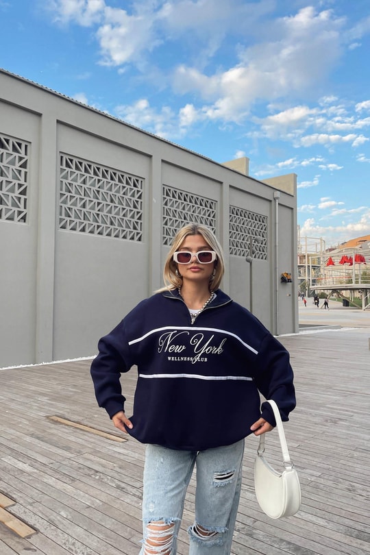 Fermuar Yaka NY Sweat Lacivert