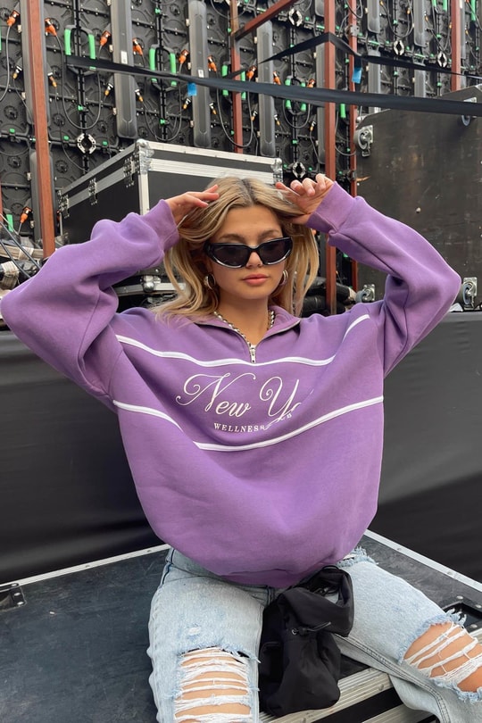 Fermuar Yaka NY Sweat Mor