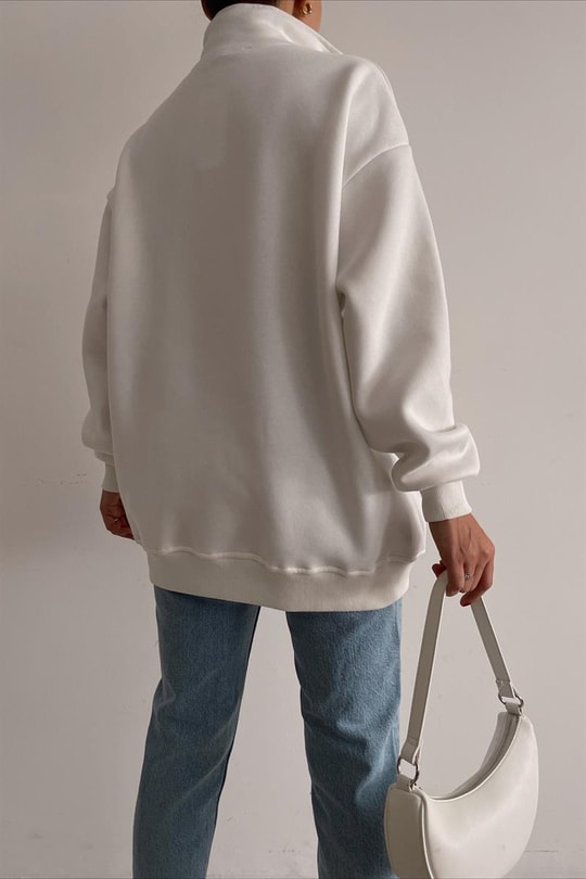 Fermuar Yakalı Florida Sweatshirt Beyaz
