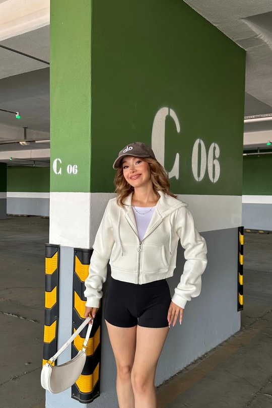 Fermuarlı Crop Sweatshirt Beyaz