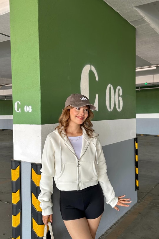 Fermuarlı Crop Sweatshirt Beyaz