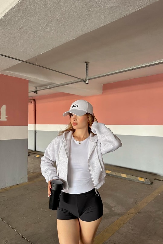 Fermuarlı Crop Sweatshirt Gri