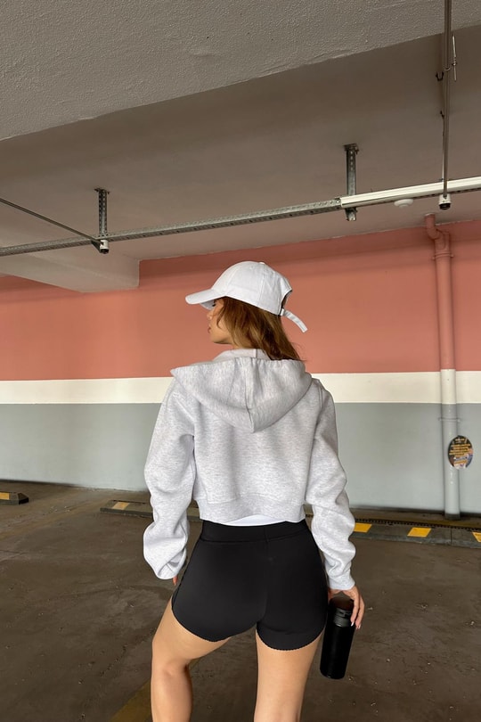 Fermuarlı Crop Sweatshirt Gri