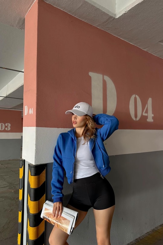 Fermuarlı Crop Sweatshirt Mavi